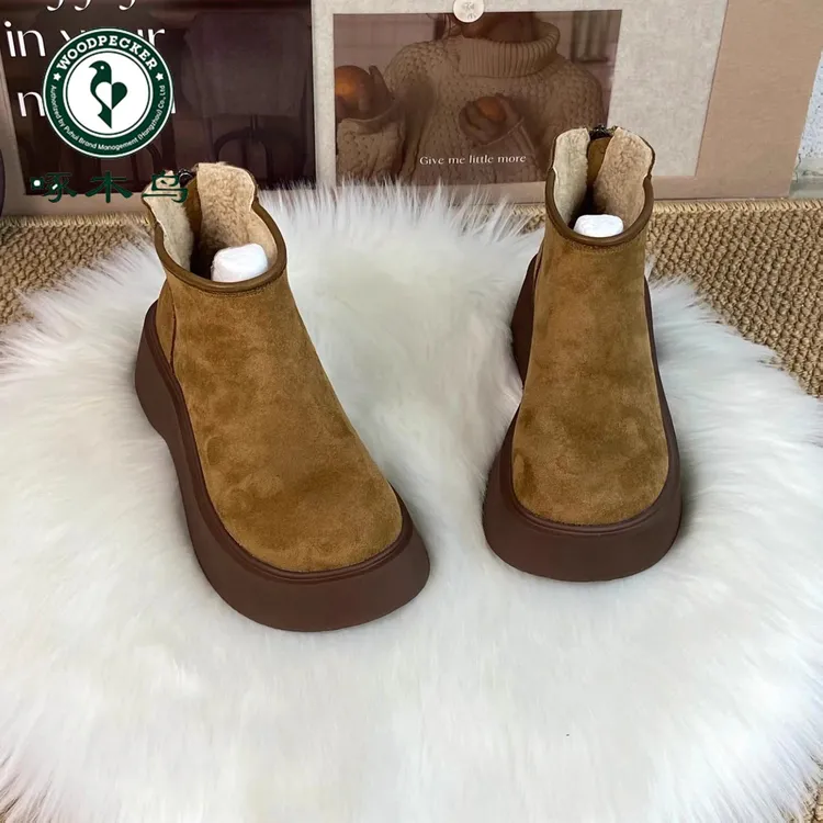 啄木鸟厚底增高勃肯雪地靴女冬季新款低帮加绒加厚防寒软显瘦棉鞋