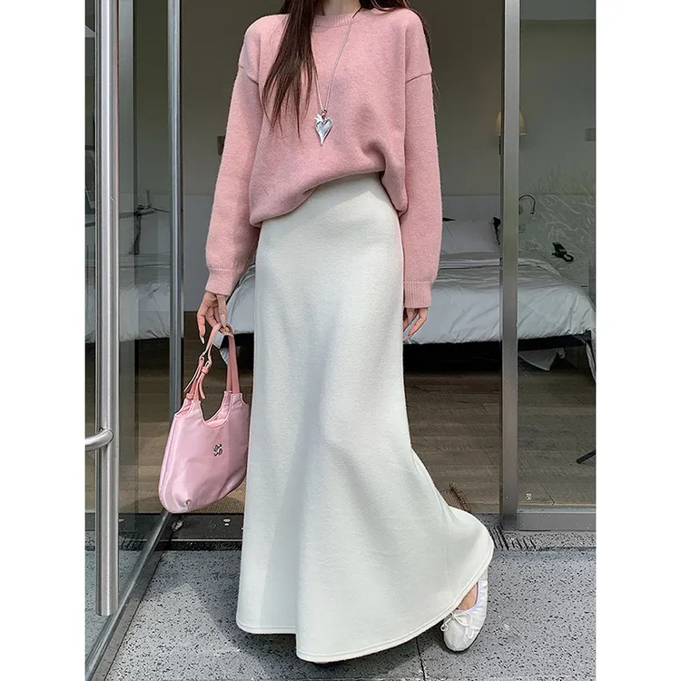 韩版精品糯米绒复合a字半身裙2025秋冬爆款高腰显瘦气质百搭长裙