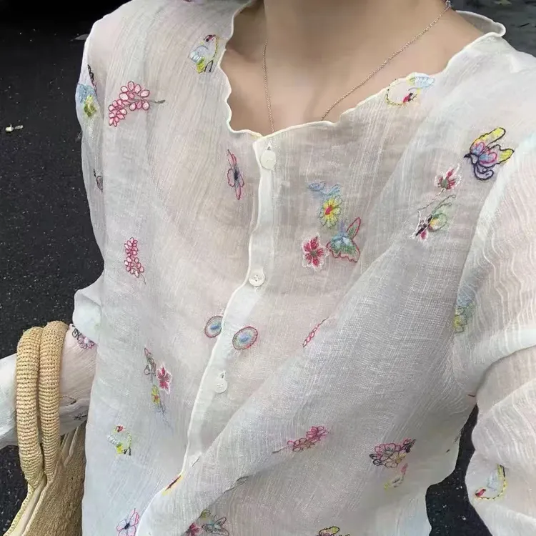 【莫奈花园】天丝清透感ins气质长袖刺绣琉璃开花重工碎花