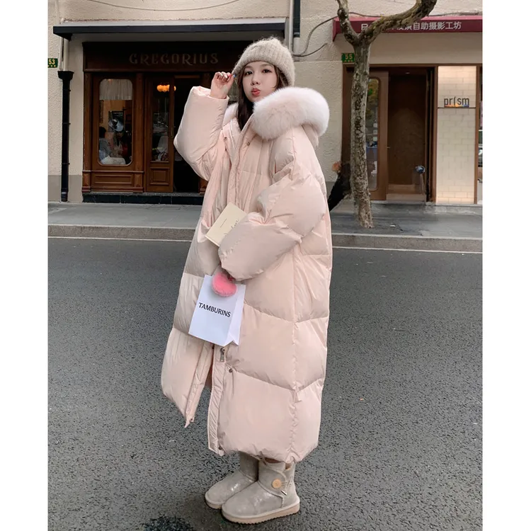 大毛领棉服女2025年冬季新款宽松过膝超长款棉衣韩系加厚棉袄外套