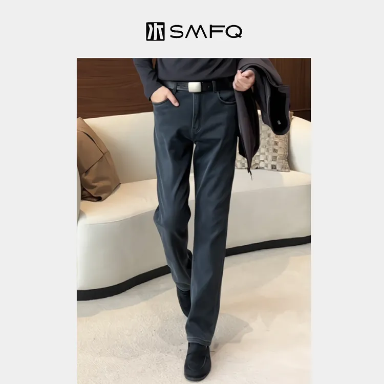 水木夫妻·男款「雾霾蓝灰」北极绒+雅赛尔加厚亲肤保暖休闲牛仔裤！