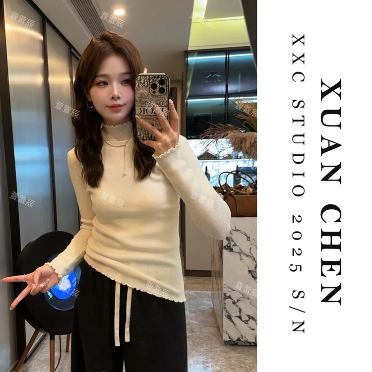 【初浅搭配】打底衫女款爆款2025新款秋季高领百搭针织套头毛衣8969