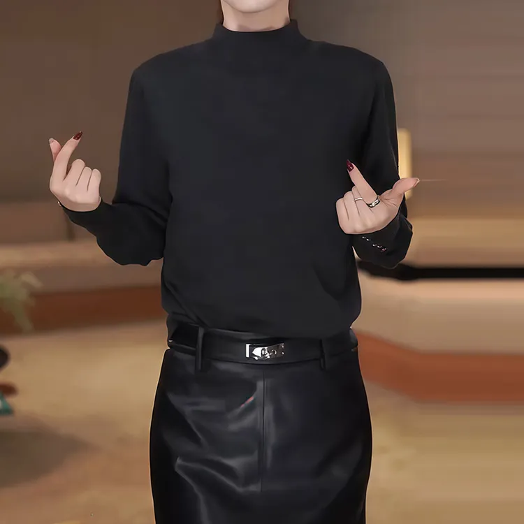 秋冬新款半高领休闲针织打底衫大码胖mm女士洋气舒适显瘦休闲上衣