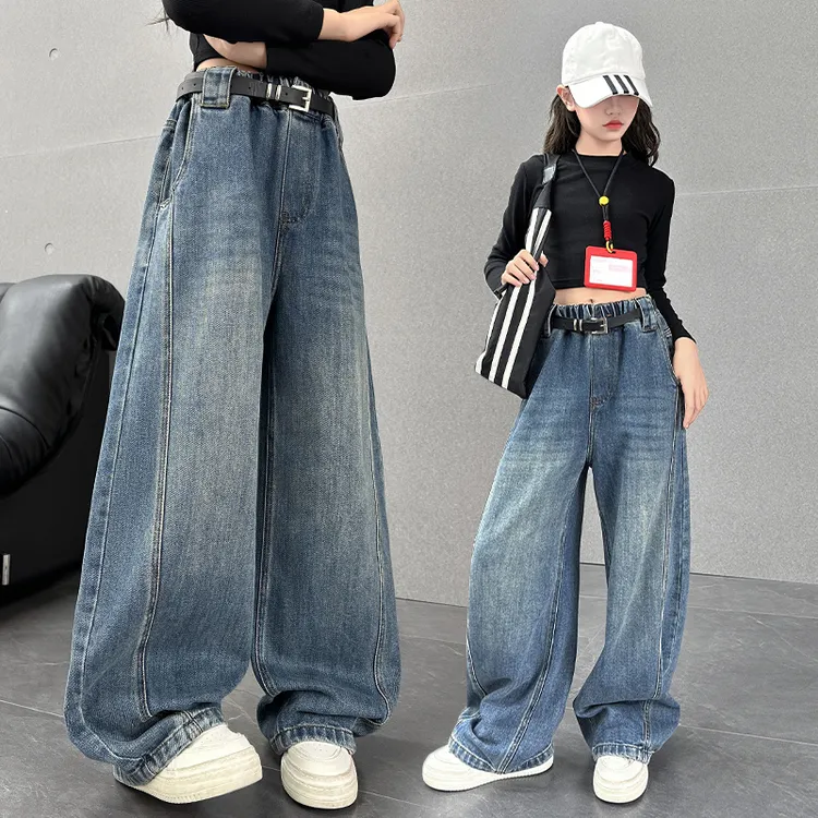 女童牛仔裤秋季新款2025中大童宽松显瘦弯刀裤初中生时髦百搭裤子