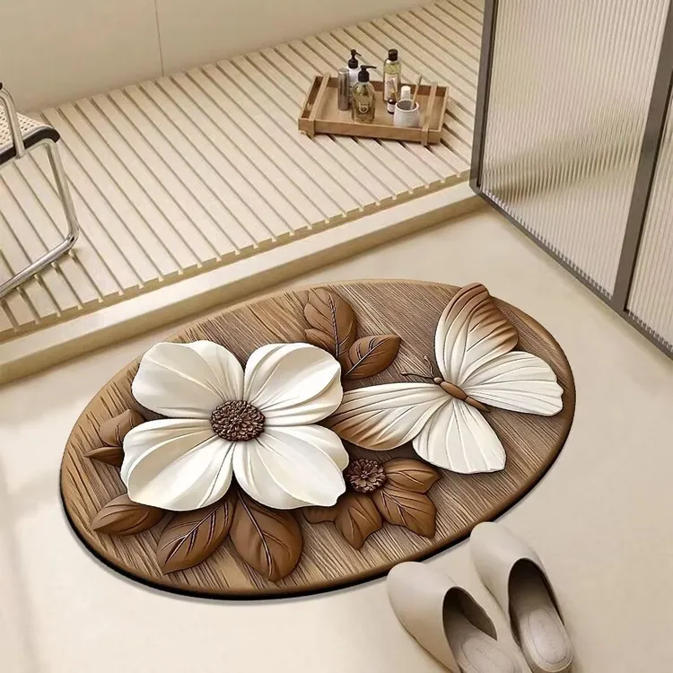 立体蝴蝶花浴室脚垫吸水防滑异形硅藻泥地垫卫生间厕所入户门垫子
