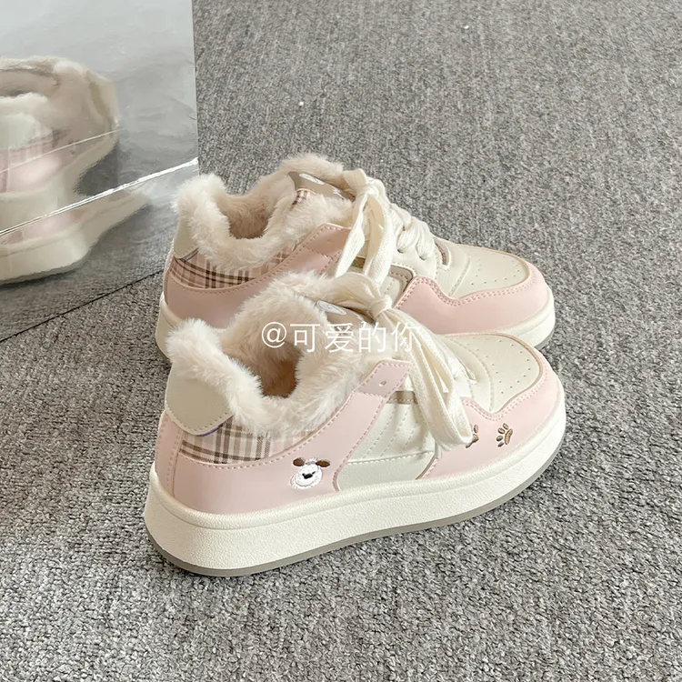 百搭加绒面包鞋女鞋秋季新款2025爆款原创小众设计板鞋厚底小白鞋