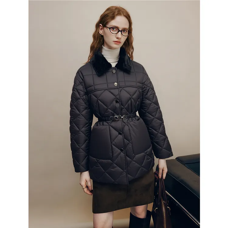 【轻暖菱格】时尚翻领菱格收腰显瘦棉服外套353301