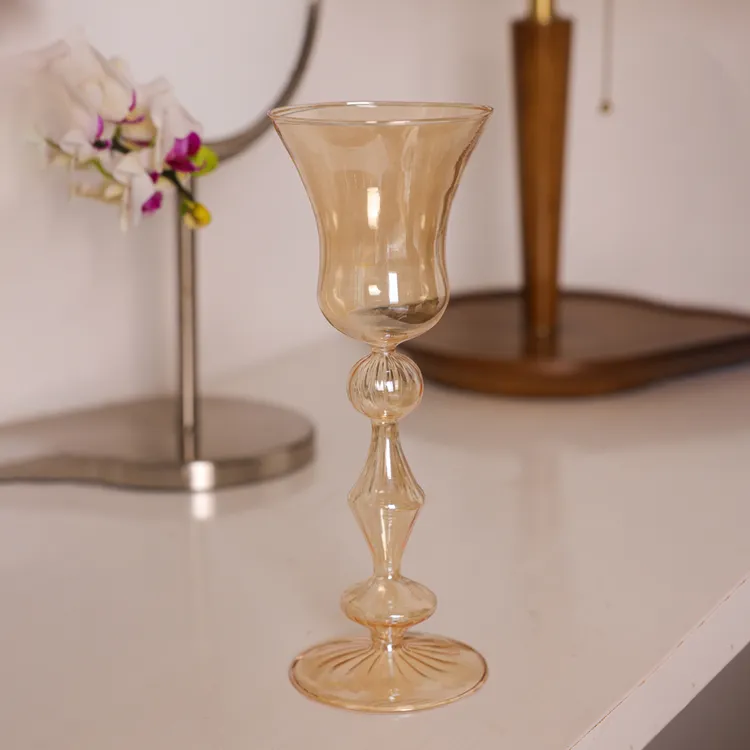 雅雅威尼斯风手工吹制复古玻璃高脚酒杯花器烛台家居空间装饰摆件