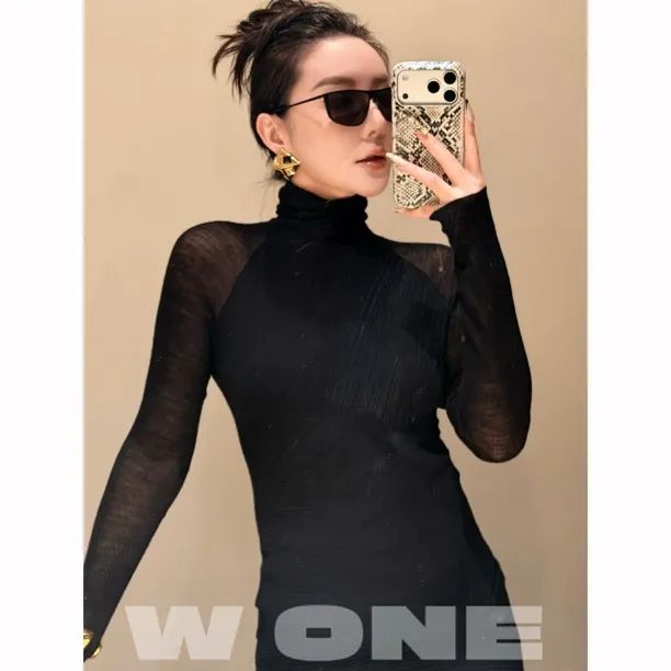 【W ONE】百分百美丽诺羊毛透织层次高领打底