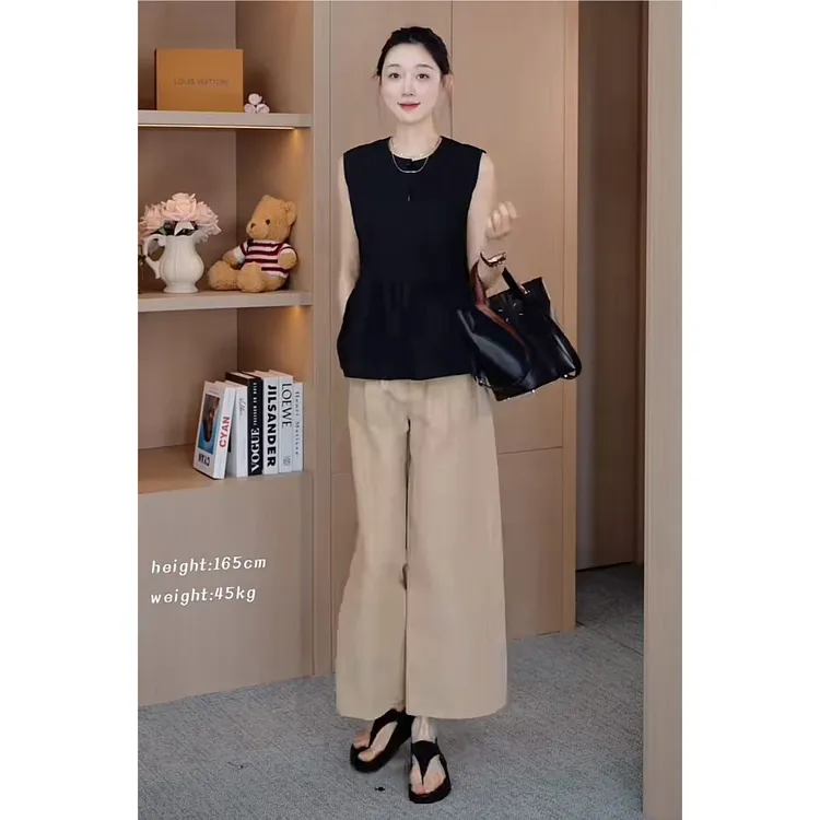 夏季一整套女装2025年新款韩版减龄时尚无袖上衣阔腿休闲裤两件套