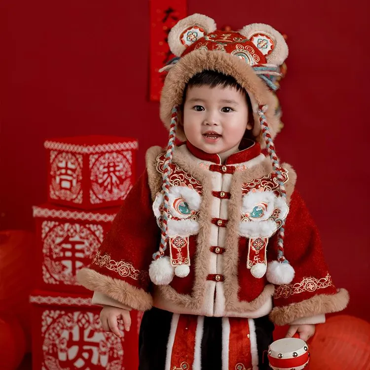 男童拜年服冬款宝宝中国风加厚套装周岁礼服过年喜庆衣服儿童唐装