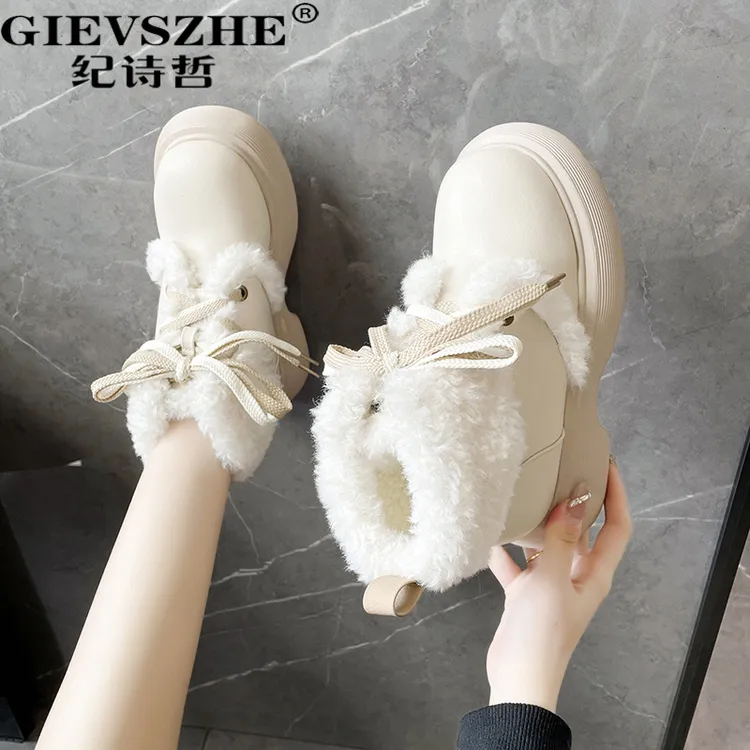 【皮毛一体】纪诗哲时尚雪地靴女秋冬新款厚底加绒加厚保暖大棉鞋