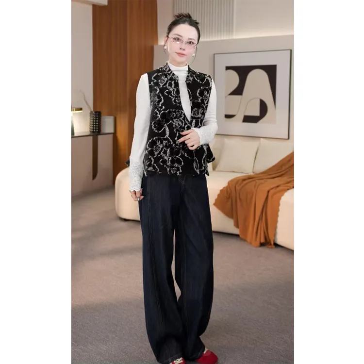 辰曦同款【黑白肌理】早秋款新中式人丝漳绒刺绣工艺马甲
