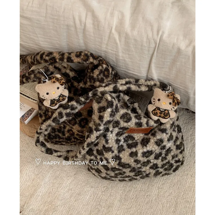 秋冬毛绒包包女款爆款2025新款韩系豹纹百搭单肩包时尚通勤斜挎包