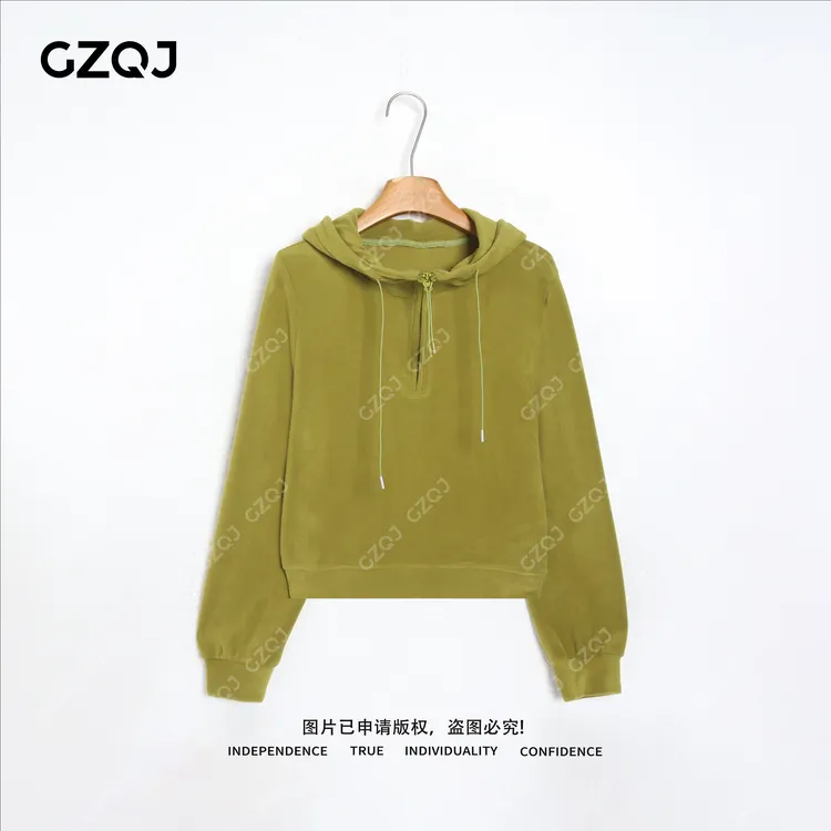 老琴私服【绒光颈线】德绒休闲百搭抽绳连帽外套卫衣女秋冬季70117