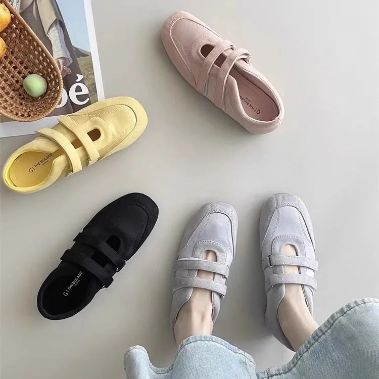 平底运动玛丽珍鞋2025春夏新款魔术贴休闲鞋韩版小皮鞋绒面单鞋女