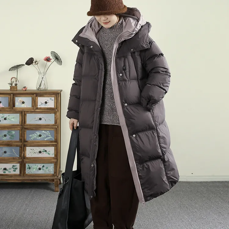 连帽过膝长款时尚保暖加厚棉服女2025年冬季新款休闲宽松棉衣外套