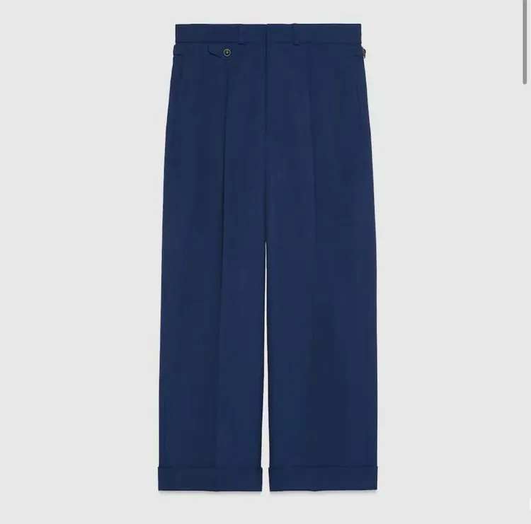 未使用 GUCCI/古驰 logo刺绣经典斜纹羊毛百搭休闲裤