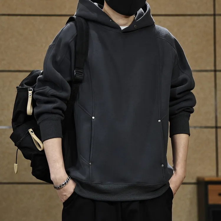 美式复古高级感连帽卫衣男士秋冬季加绒潮牌重磅痞帅宽松外套男装