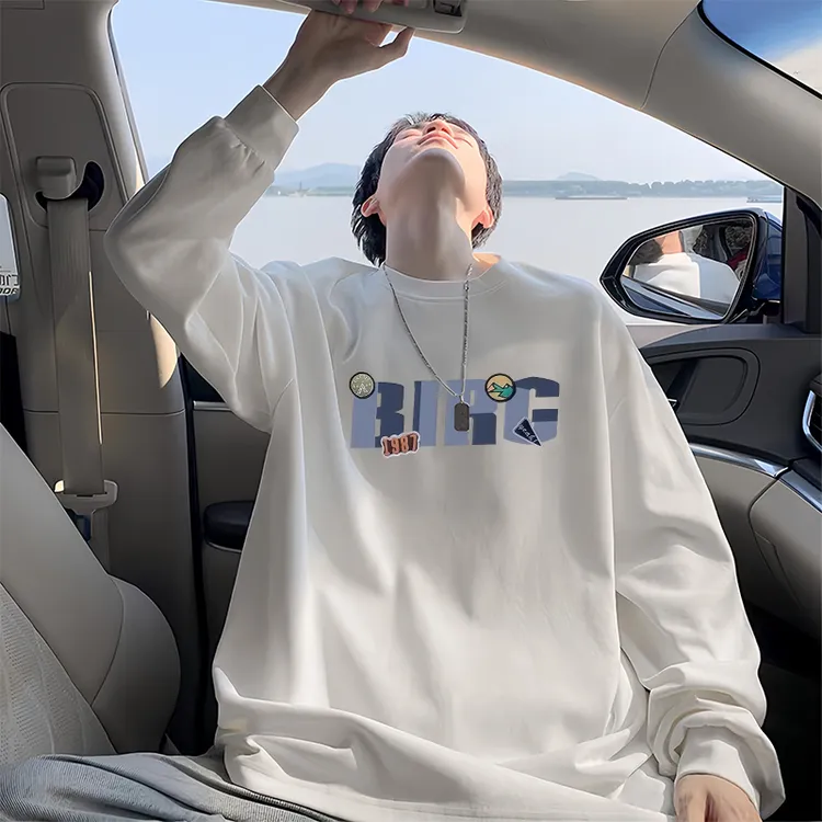 【UV防晒重磅面料】男生长袖t恤春秋2025新款宽松潮牌学院风打底衫