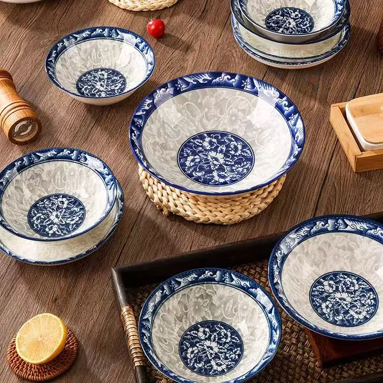 （4个）6英寸青花釉下彩中式国风釉下彩吃饭碗大号饭碗