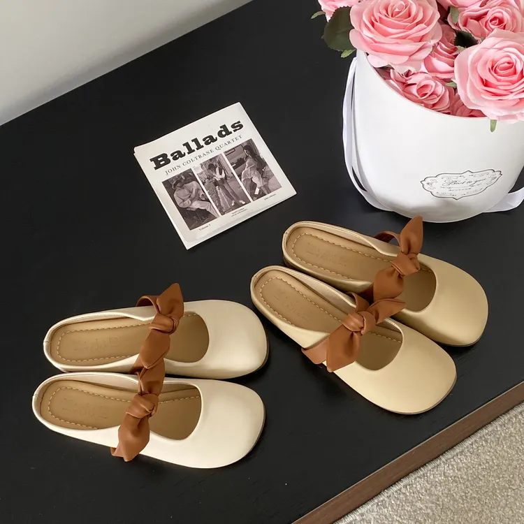 软底包头拖鞋女外穿懒人鞋2025夏季新款法式蝴蝶结一脚蹬半托单鞋