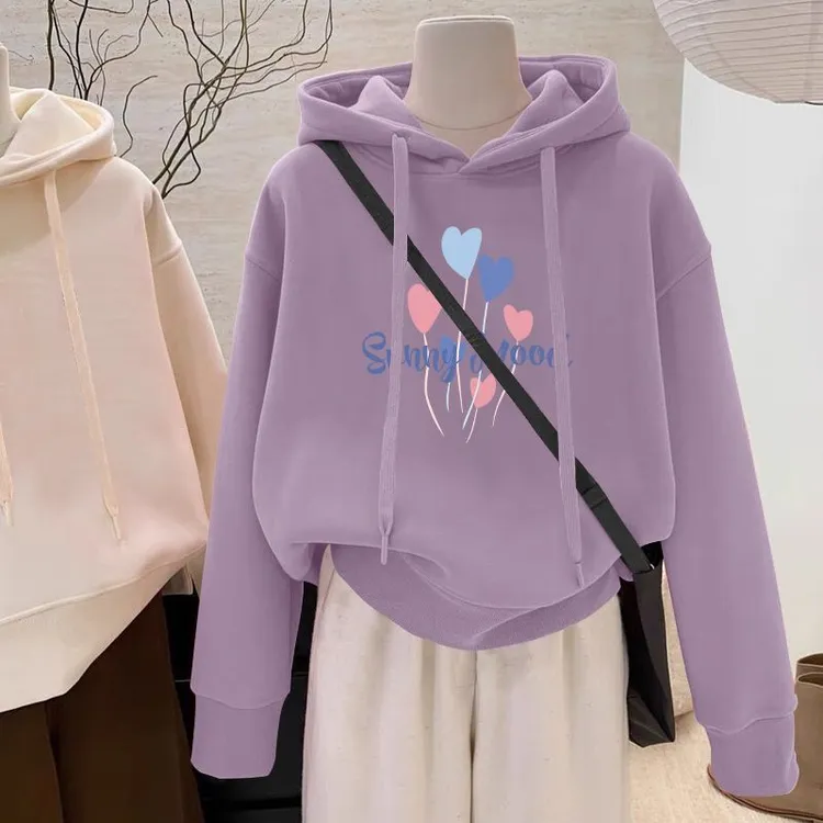 设计感小众秋冬新款2025加绒加厚套头连帽卫衣女短款宽松韩版外套