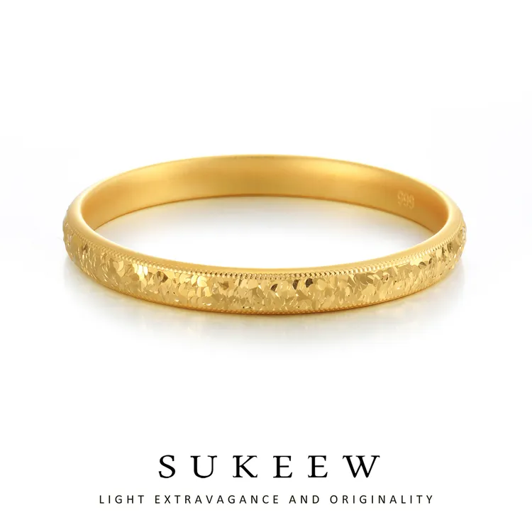 SUKEEW/酥可 铜合金手镯 镀K金 中式轻奢泥鳅背碎冰冰手镯248106