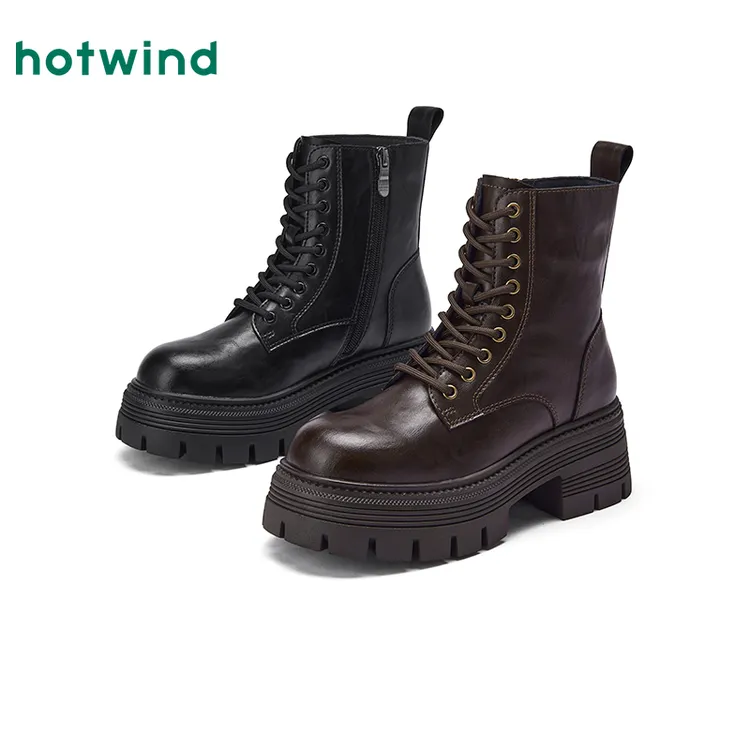 热风商场女鞋靴子马丁靴冬季秋冬保暖【年终大促】新款H81W25410