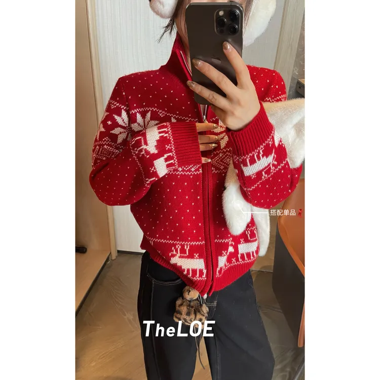 TheLOE/【雪花全羊毛毛衣】396g拉链针织开衫#LE-25978