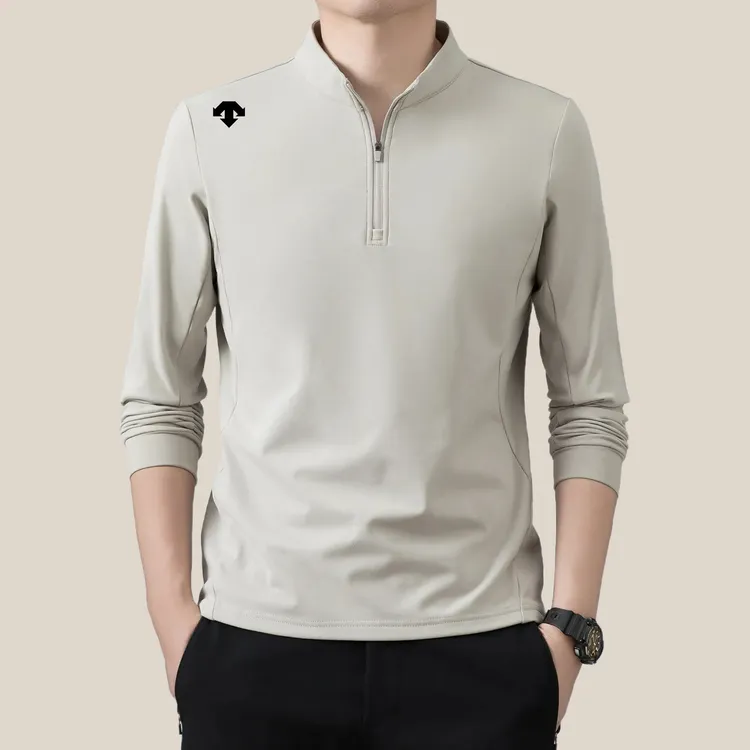 【商场同款】迪桑秋季运动拉链立领加绒T恤衫男士长袖纯色百搭上衣