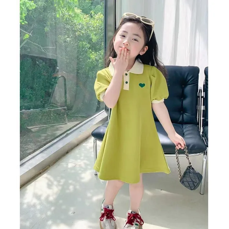 女童夏季公主裙洋气POLO领裙子宝宝儿童泡泡袖连衣裙薄款公主裙