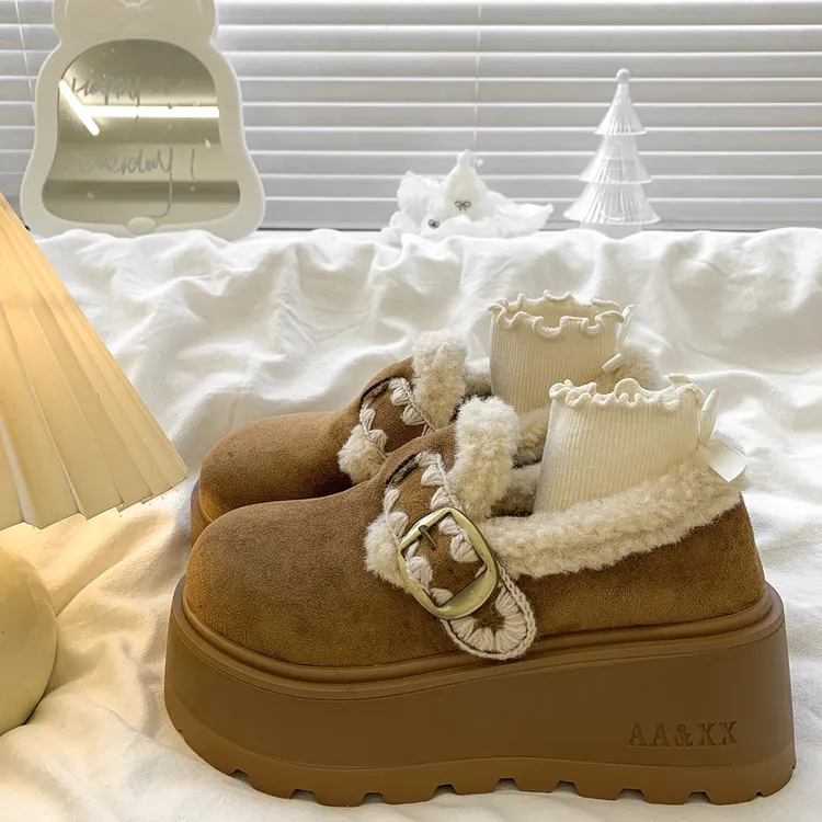 矮子乐加绒加厚毛毛勃肯鞋女2025新款冬季保暖雪地靴厚底增高棉鞋