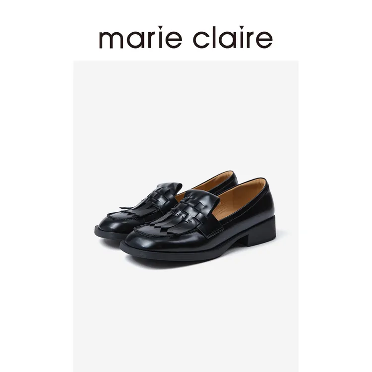 MC女鞋编织流苏乐福鞋2025年秋午夜巴黎黑女单鞋marieclaire女鞋