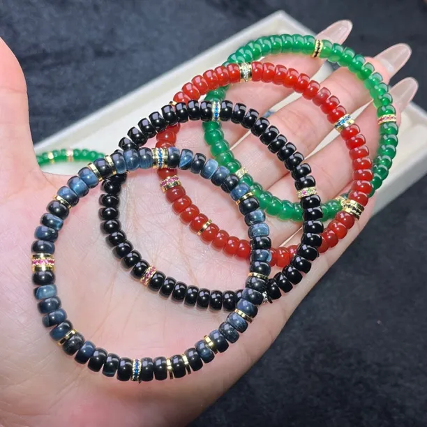 网红款颜色diy手串 尺寸6mm左右 红玛瑙药片蓝虎眼药片男女可戴