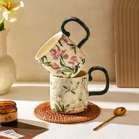 舍里铃兰花陶瓷马克杯特别好看的水杯女大容量办公室牛奶咖啡杯子