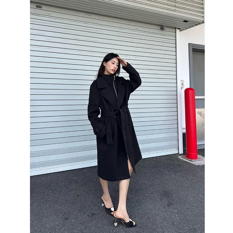 秋冬假两件宽松毛呢大衣中长款男女外套过膝情侣呢子风衣外套