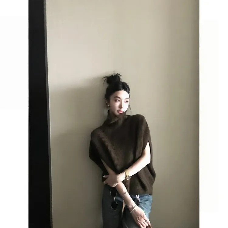【智性叠叠乐】轻柔堆堆领秋冬针织衫外穿毛衣马甲宽松显瘦百搭休闲