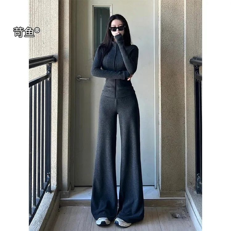 苛鱼韩系高级感休闲运动服套装女修身显瘦开衫卫衣时尚炸街两件套