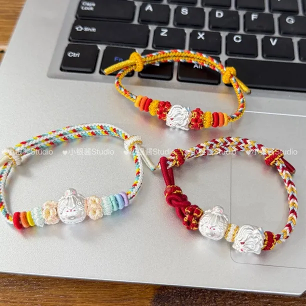 足银手链 足银999天官赐福花怜纯银谷子手链编织小众