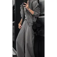 秋季新款潮流复古工装设计感百搭双11好物夹克宽松阔腿长裤套装