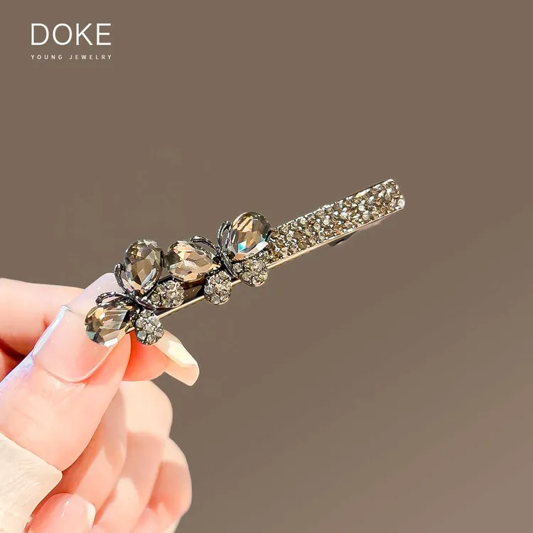 精致水钻蝴蝶发夹女气质简约发卡侧边刘海夹前额碎发夹时尚鸭嘴夹