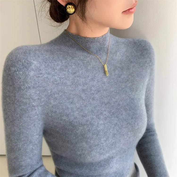 2025春秋一线成衣无缝半高领修身打底衫女套头长袖加厚毛衣百搭