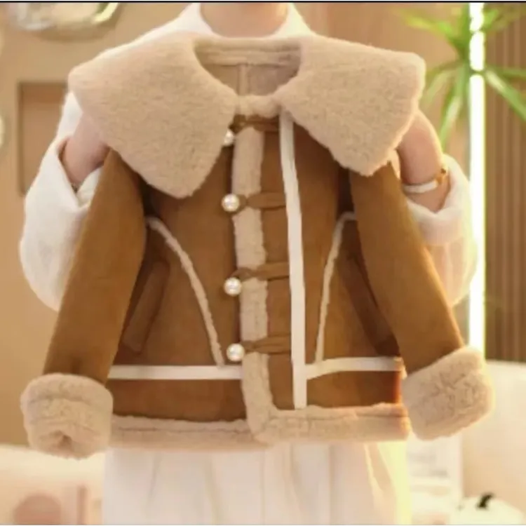 女童外套2024冬季新款韩版羊羔绒加厚保暖儿童机车服宝宝上衣女