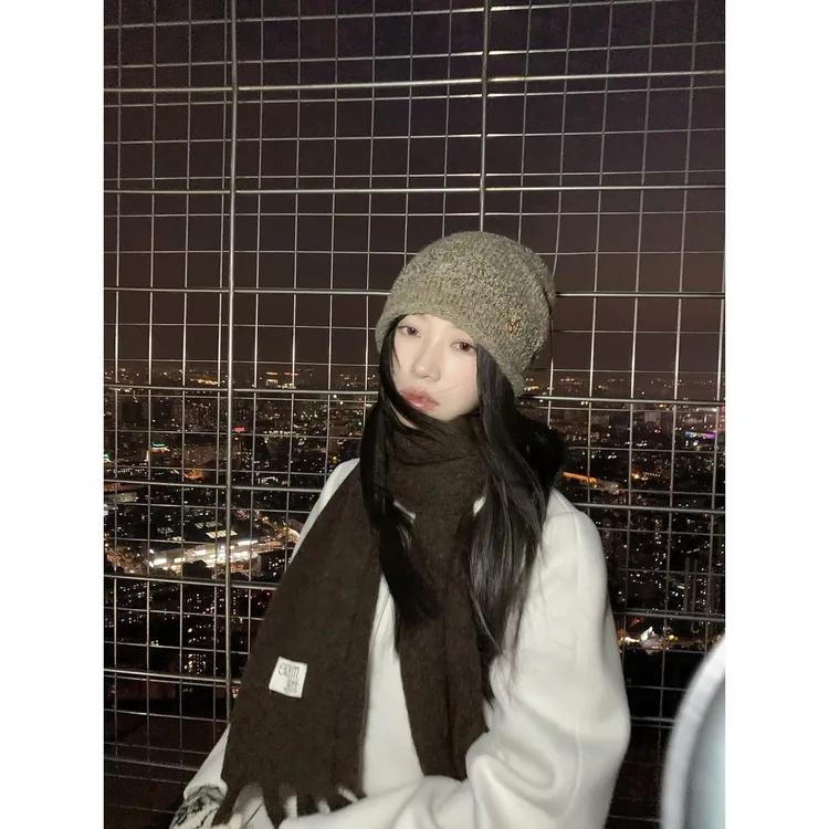 韩系针织围巾女秋冬氛围感高级感披肩保暖围脖