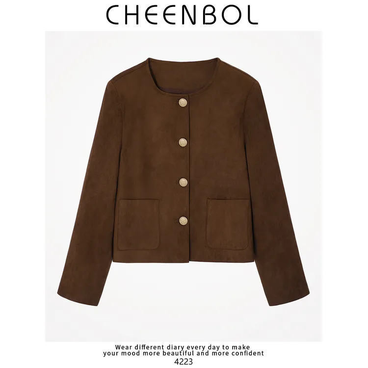 4223麂皮绒外套女春夏2025新款休闲复古通勤优雅气质高级感短上衣