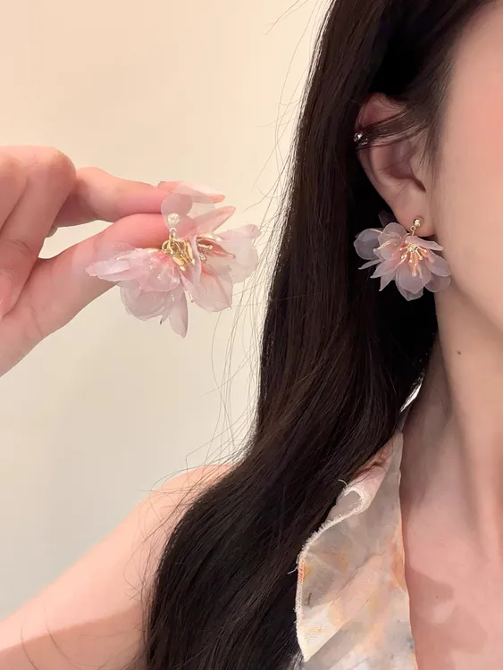 铜合金耳饰 早春超仙海边度假风紫色花朵耳环女2025新款小众耳饰 