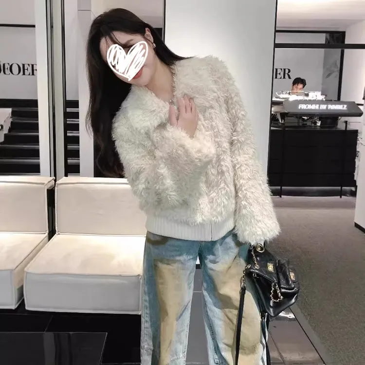 固质奶呼呼软糯毛茸茸翻领毛毛外套女冬季超好看百搭保暖短款上衣