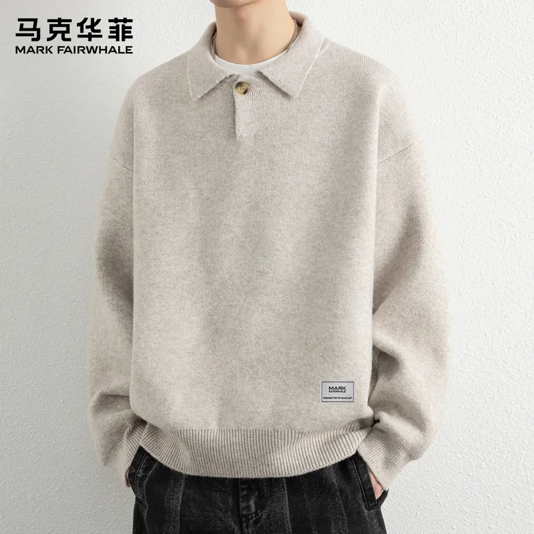 马克华菲高端简约毛衣外套男士秋冬季辛苦加厚保暖翻领休闲针织衫