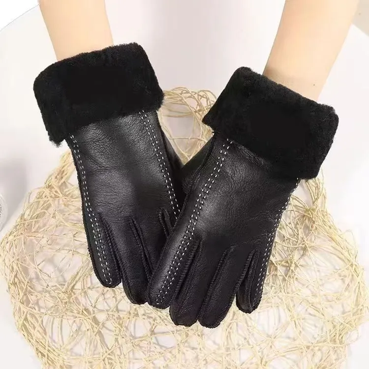 女真皮毛一体手套羊皮手套女款皮毛一体